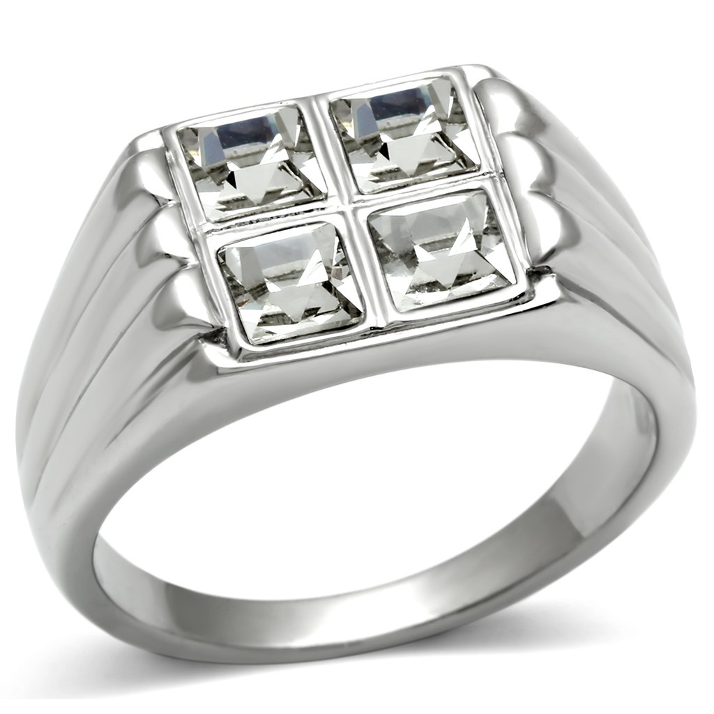 TK488 High Polished Stainless Steel Ring featuring a clear top grade crystal, showcasing its elegant design and shiny finish.