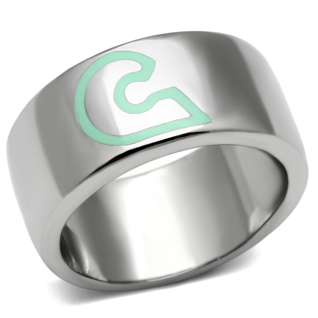 TK689 High Polished Stainless Steel Ring with vibrant multi-color epoxy stone, showcasing a sleek and modern design.
