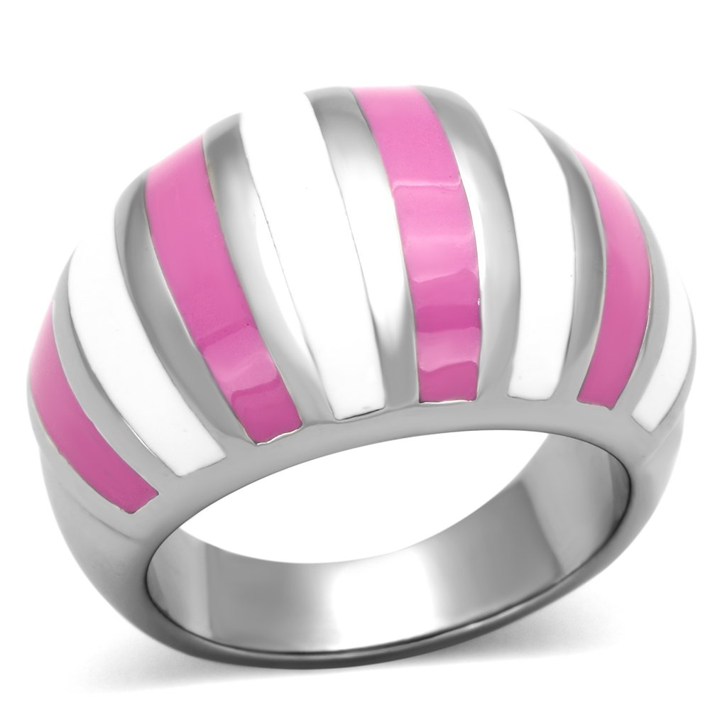 TK828 High Polished Stainless Steel Ring with vibrant multi-color epoxy design, showcasing its elegant shine and durable material.