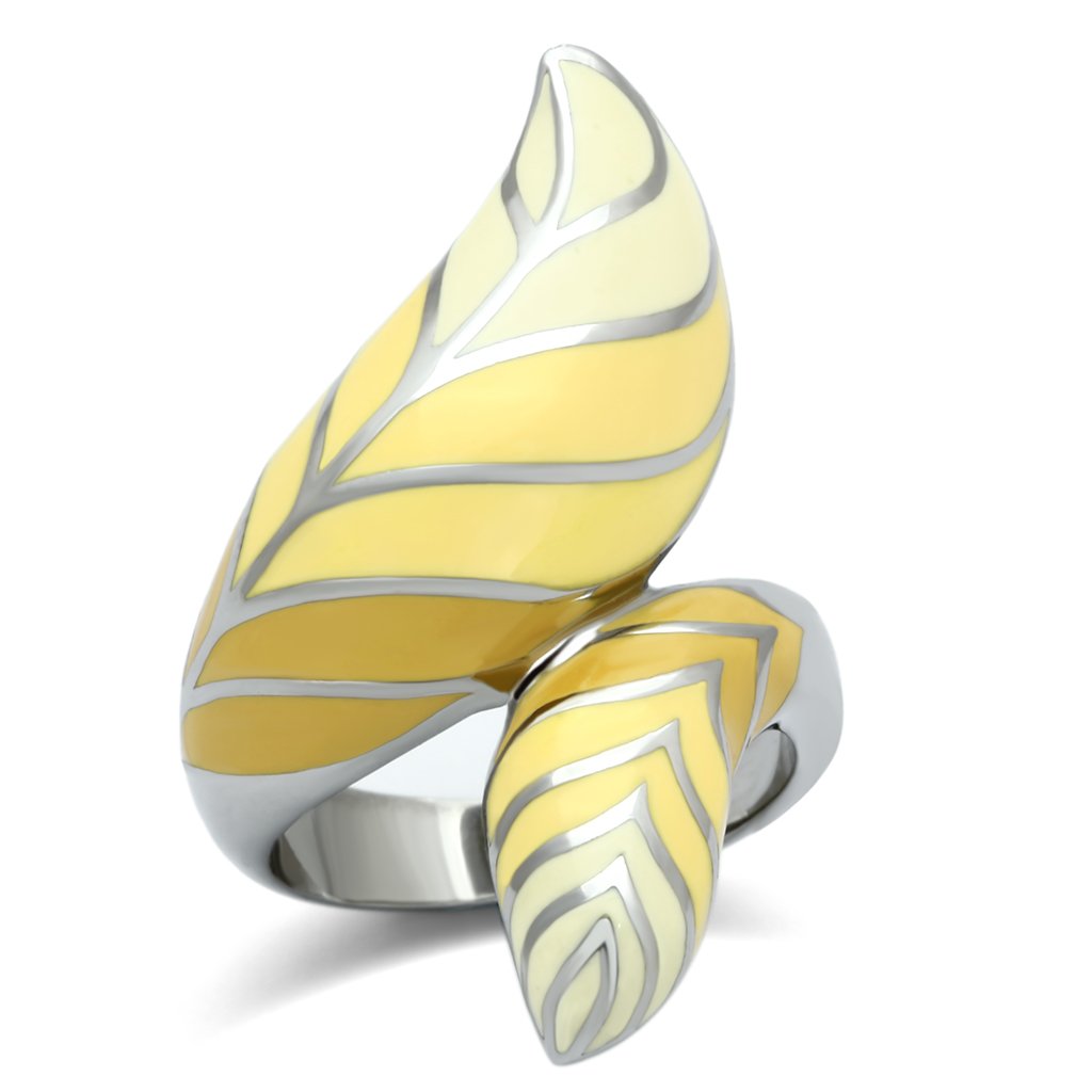 TK837 High Polished Stainless Steel Ring featuring a vibrant multi-color epoxy stone, showcasing a sleek and modern design.