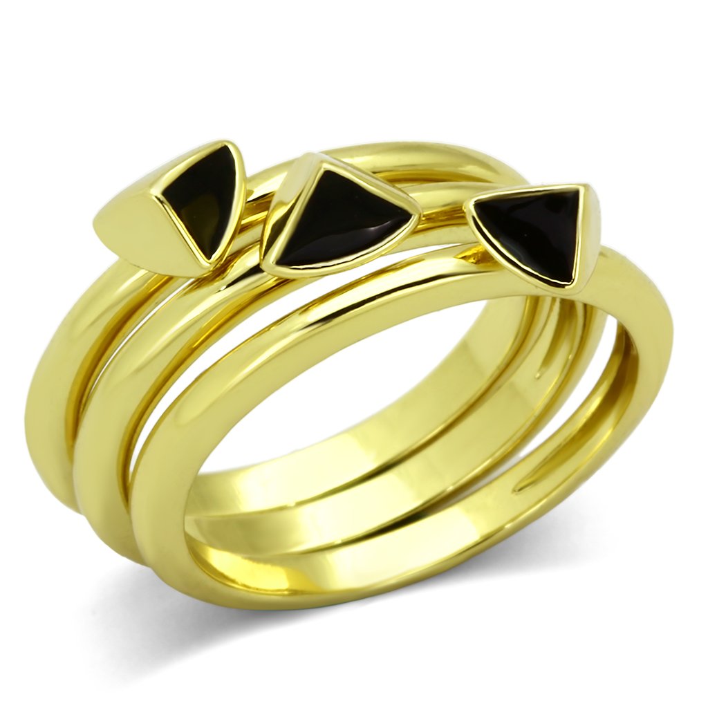 TK876 IP Gold Stainless Steel Ring with jet epoxy stone, showcasing its elegant design and luxurious finish.
