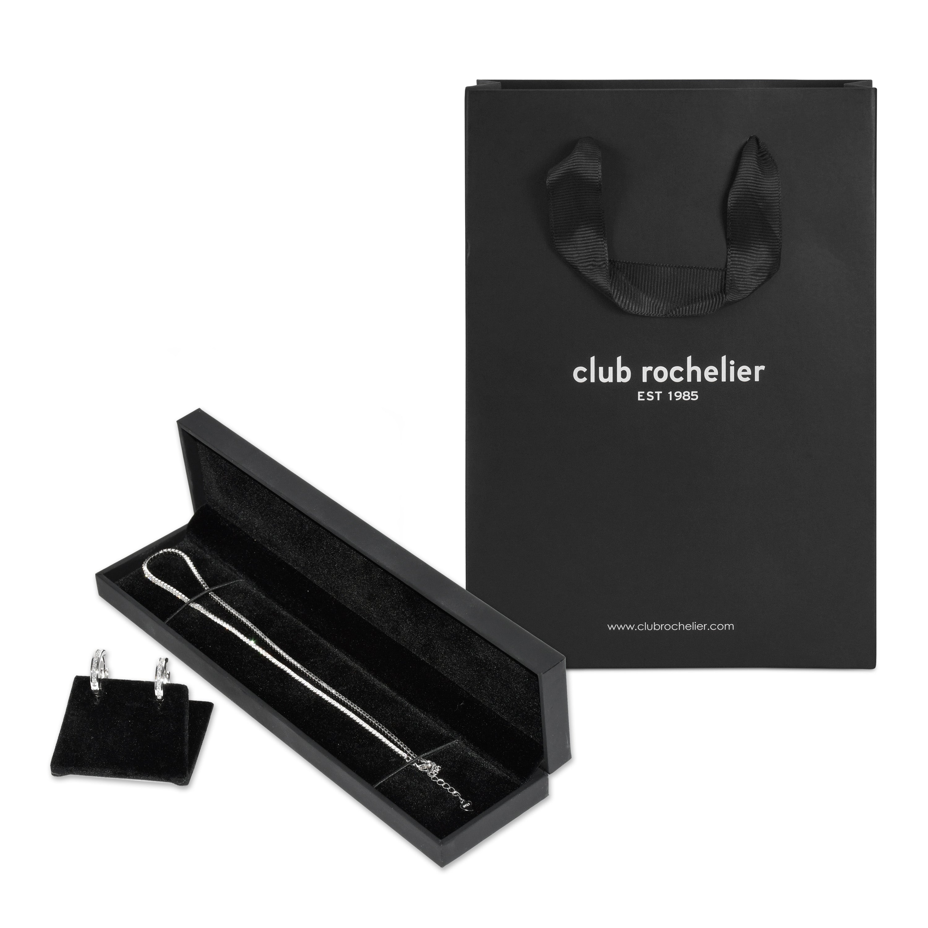 Cubic Zirconia Vintage Necklace and Loop Earrings Set, featuring 925 sterling silver and rhodium plating, elegantly displayed in a jewelry box.