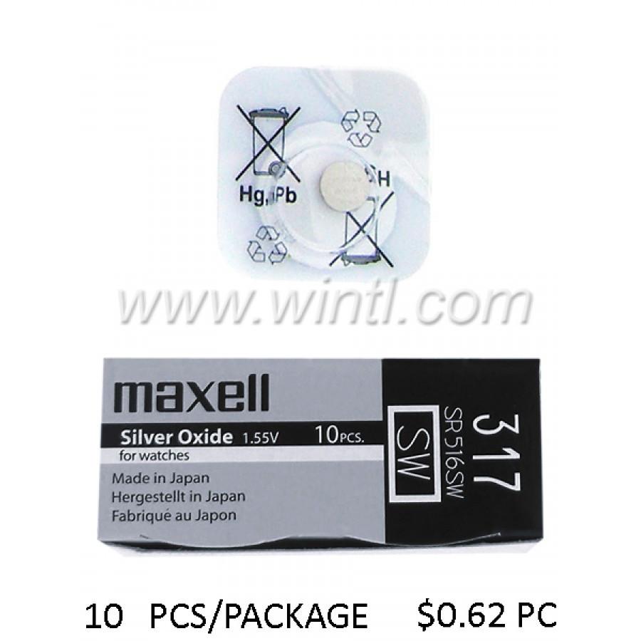 A box containing 10 high-quality watch batteries, model 317, neatly organized for easy access and storage.