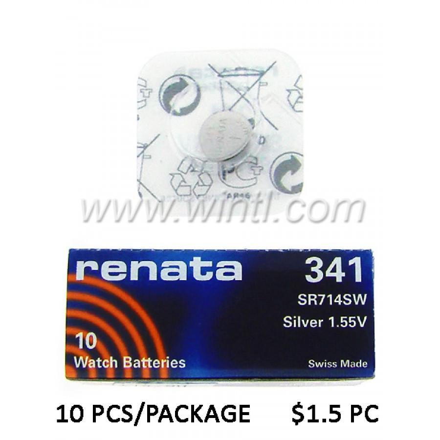 A box containing 10 watch batteries, type 341, neatly organized for easy access and storage.