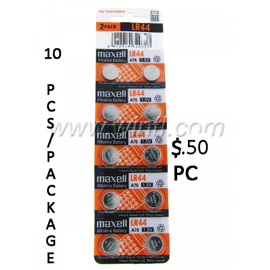 A box containing 10 LR44 watch batteries, neatly arranged for easy access and storage, showcasing their compact size and reliable design.