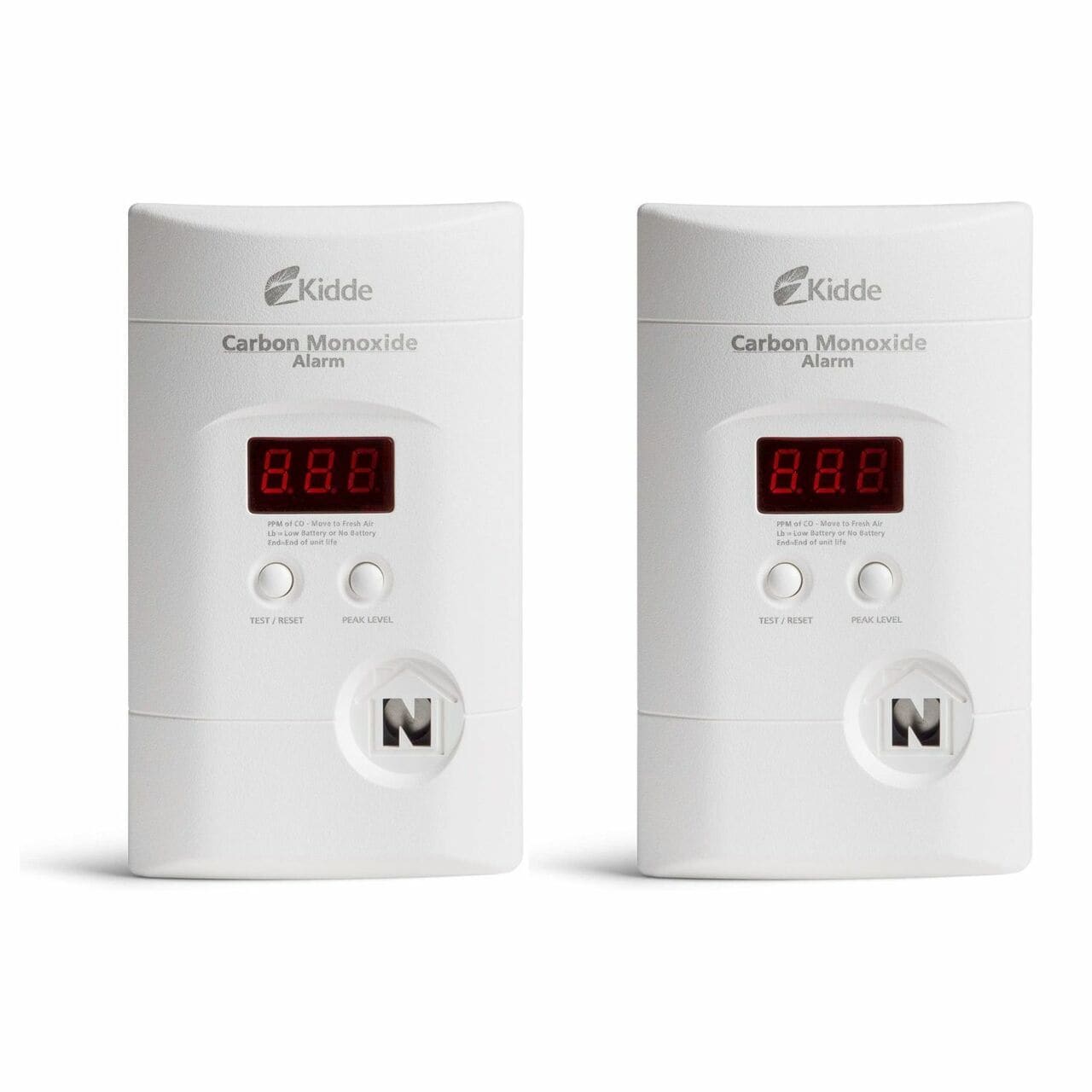 Kidde Nighthawk Plug-In AC/DC Carbon Monoxide Alarm Detector with digital display and battery backup.
