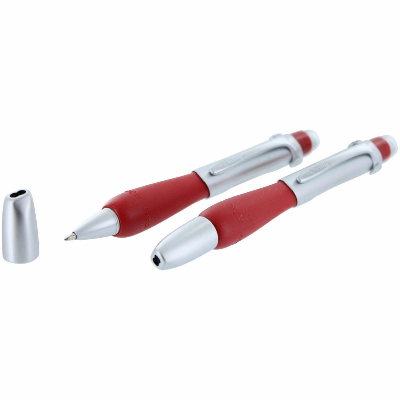 Two Rotring Skynn Ergonomic Roller Ball Pens in Warm Red with a sleek design and comfort grip, showcasing their stylish appearance.