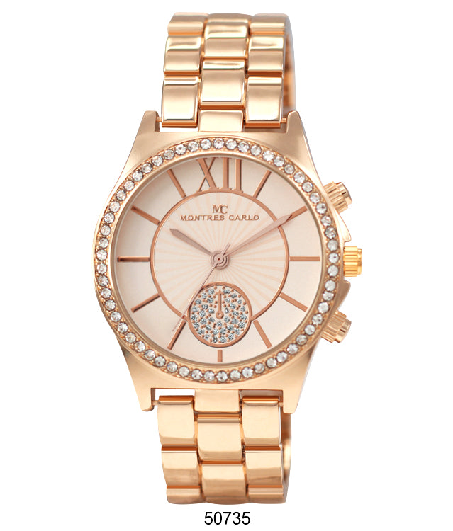 5073 Metal Band Watch featuring a classic design with sparkling stone bezel and lightweight metal alloy band.