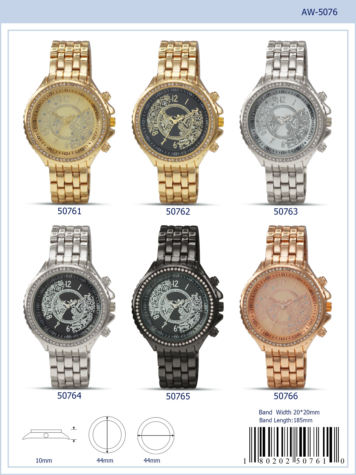 5076 Metal Band Watch featuring a classic design with sparkling stone bezel and lightweight metal alloy band.