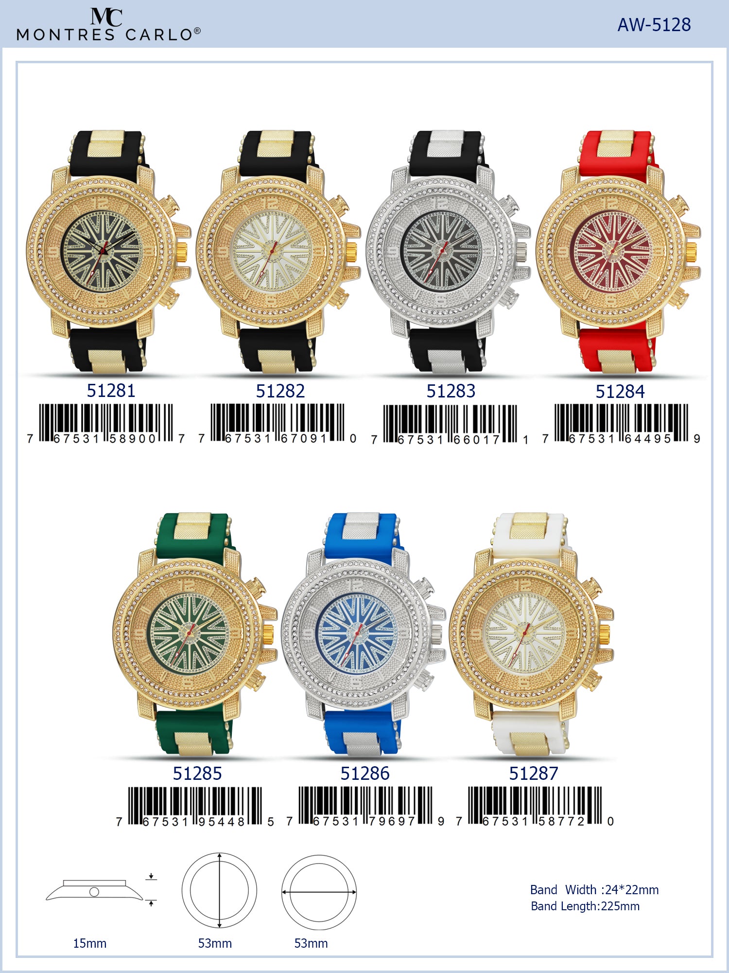 The 5128 Bullet Band Watch featuring a silicon band and sparkling stone-covered case, perfect for active lifestyles.