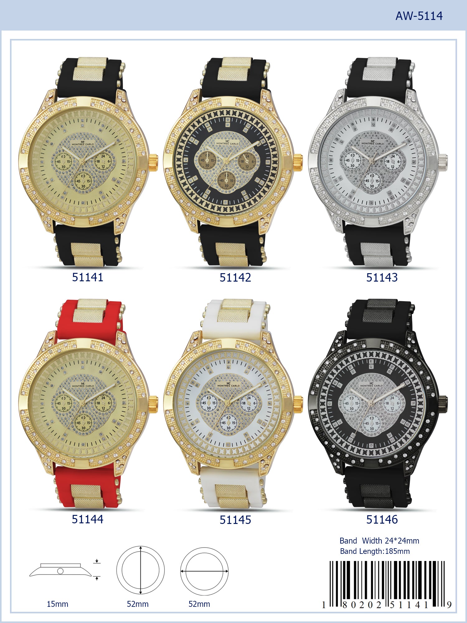 5114 Bullet Band Watch featuring a supple silicon band and sparkling stone-covered case, designed for active men.