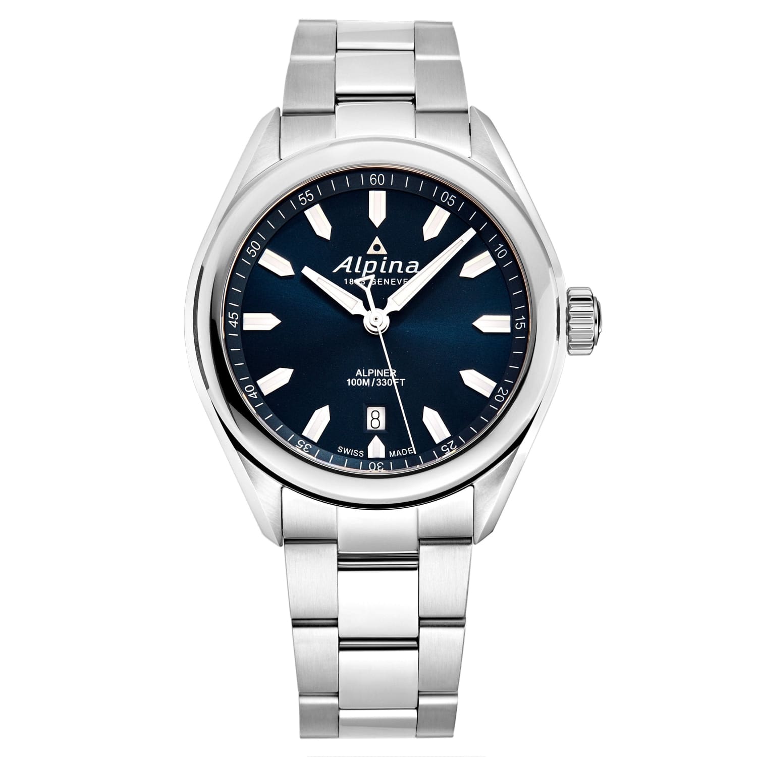 Alpina Men's AL240NS4E6B 'Alpiner' watch featuring a blue dial and stainless steel case.