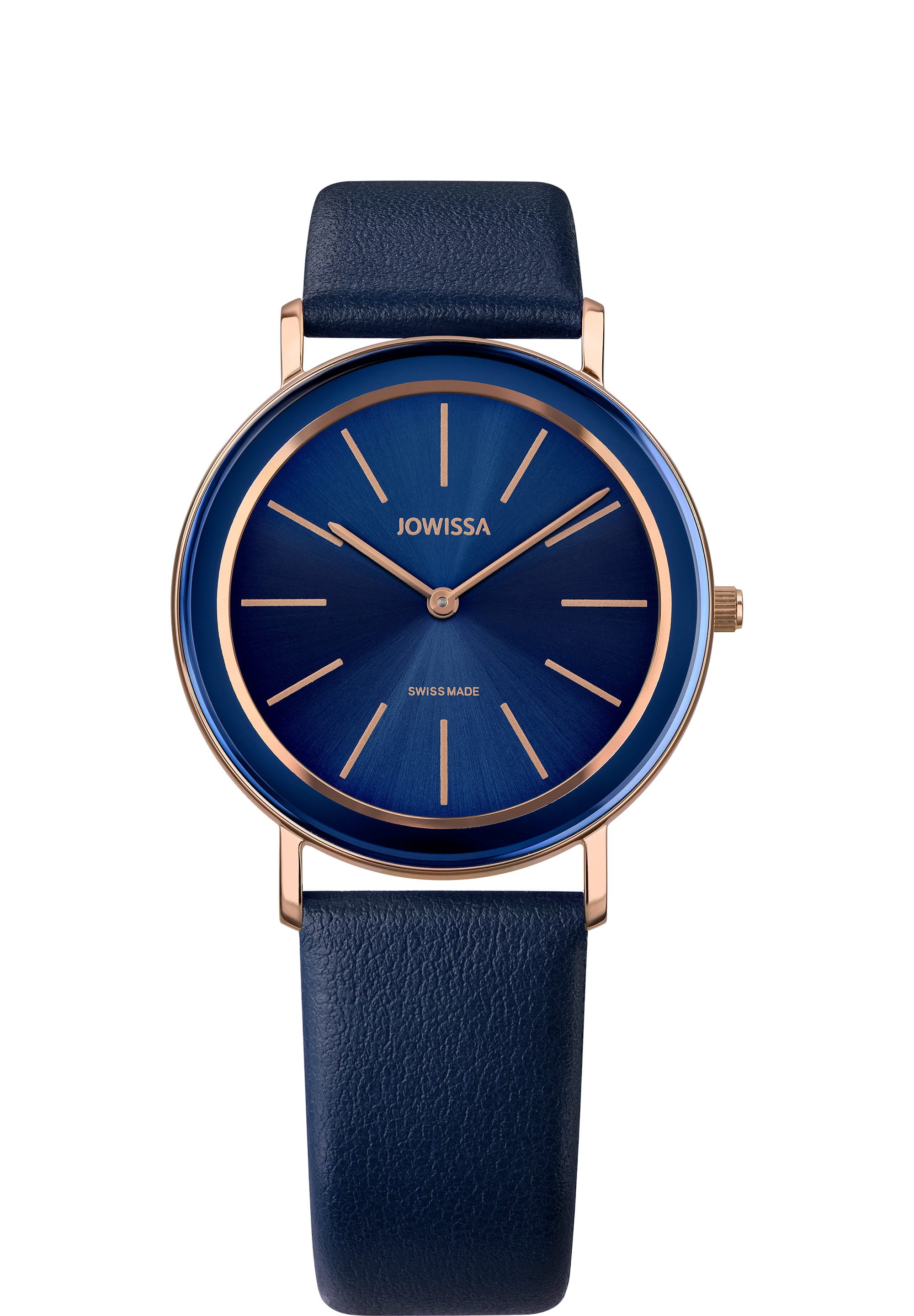 Alto Swiss Ladies Watch J4.386.L featuring a navy blue dial with gold indices and a blue leather strap, showcasing elegance and minimalist design.