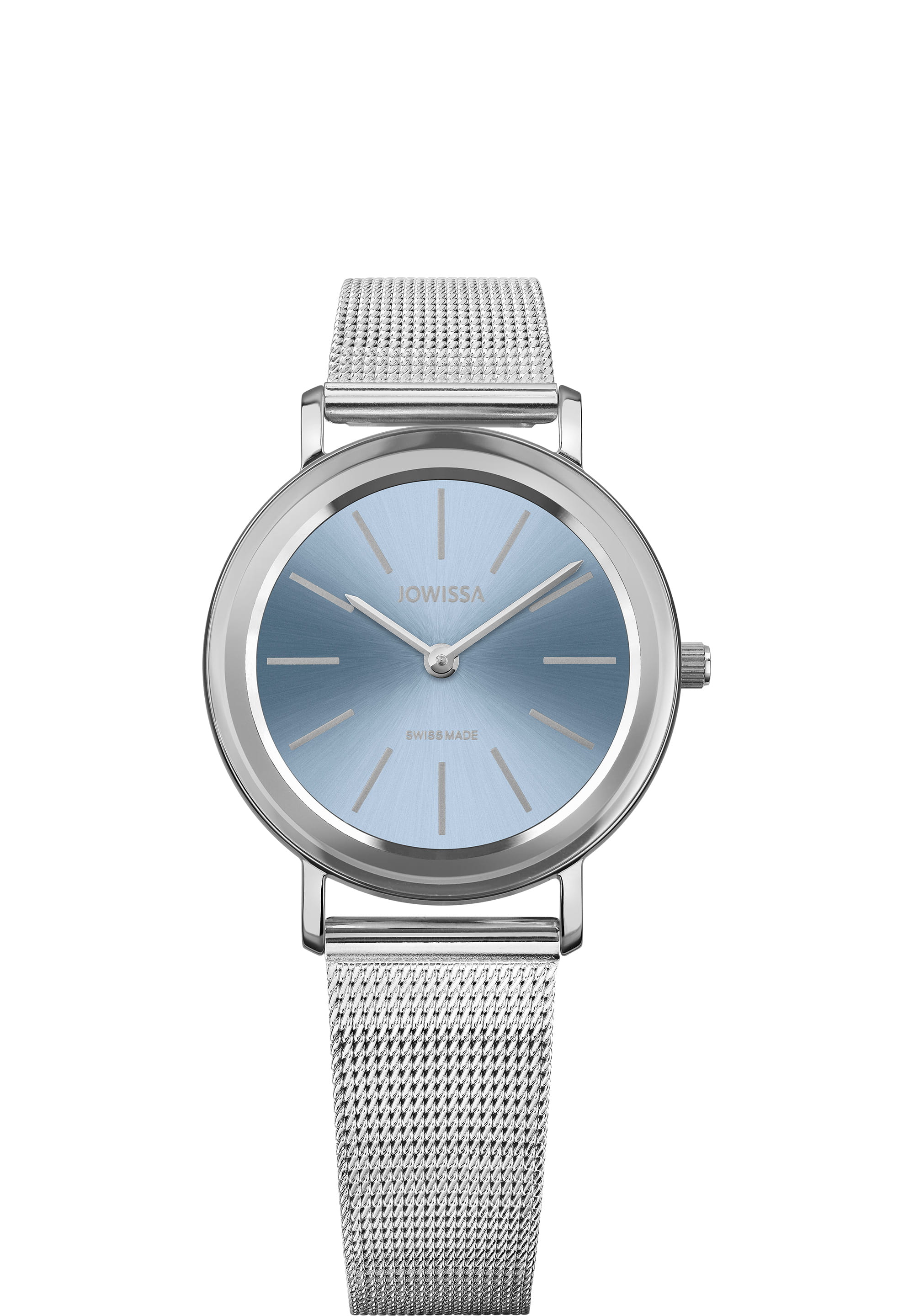 Alto Swiss Ladies Watch J4.396.M featuring a stainless steel case, light blue dial, and adjustable mesh band.