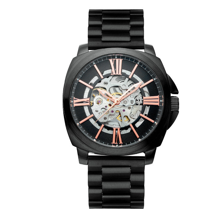 Automatic Mechanical Movement Luminous Waterproof Watch with stainless steel case and Roman nail design, featuring a luminous night light.