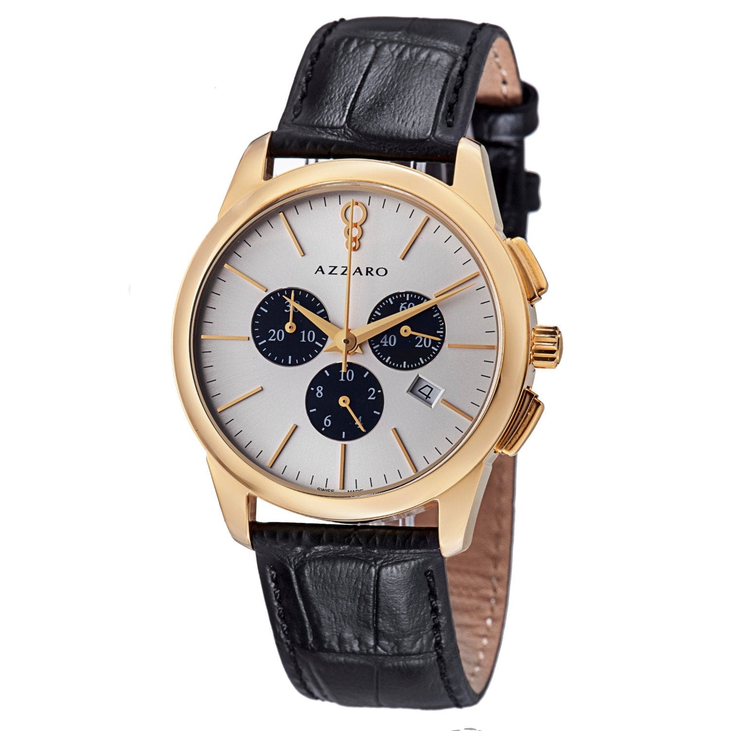 Azzaro Men's AZ2040.63SB.000 Legend watch featuring a silver dial and black calfskin strap, showcasing its elegant design.