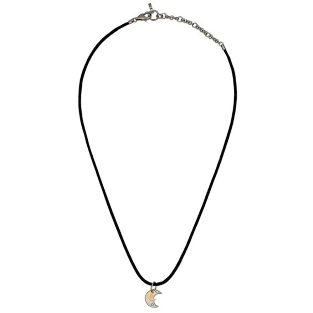 BLISS by Damiani 'Twice' Necklace featuring stainless steel, 18K yellow gold, and a layered moon pendant with diamond accent.