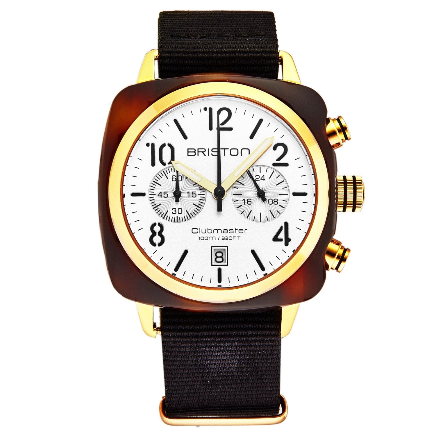 Briston Men's 17140.PYA.T.2.NB Clubmaster Classic watch featuring a white dial and tortoise shell acetate case.