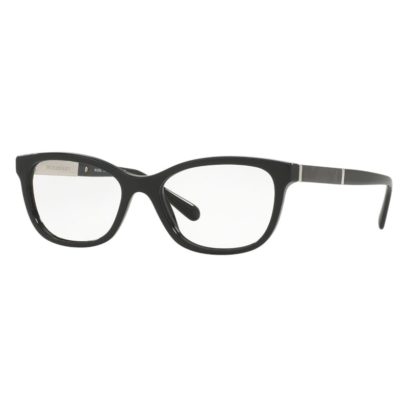 Burberry BE2232-3001 Women's Black Cat Eye Acetate Frame Eyeglasses with 51mm Lens, showcasing a stylish design and luxurious branding.