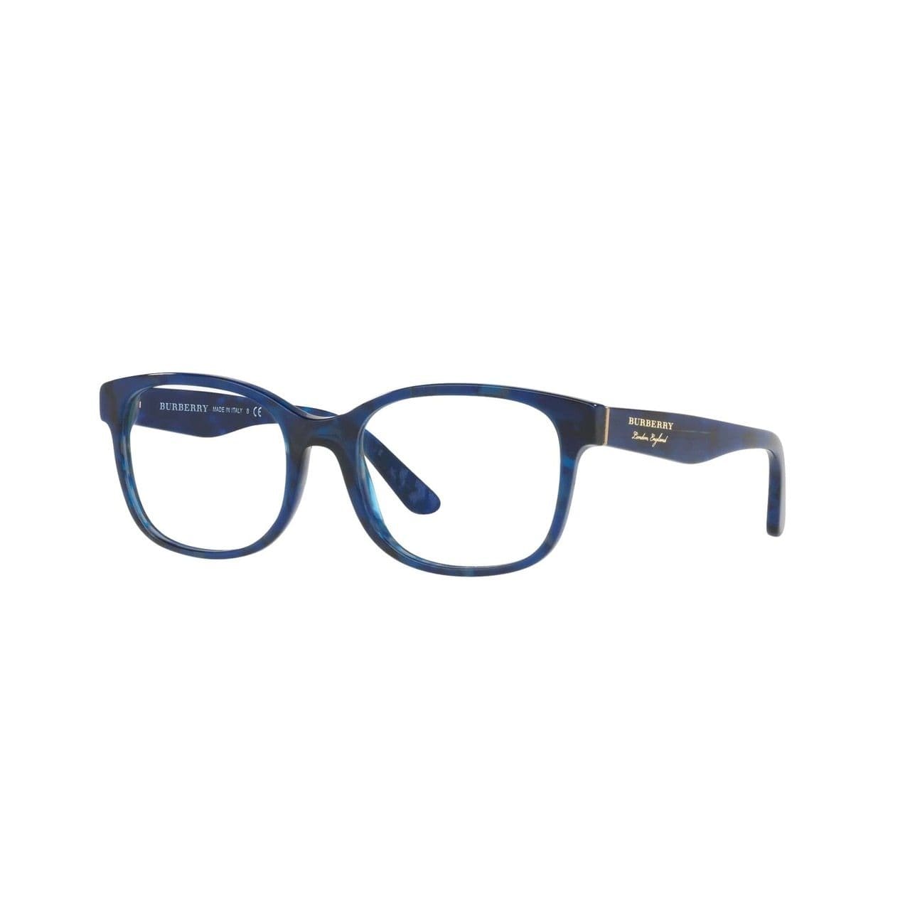 Burberry BE2263-3686 Blue Havana Square Women's Plastic Eyeglasses displayed elegantly with a stylish case.