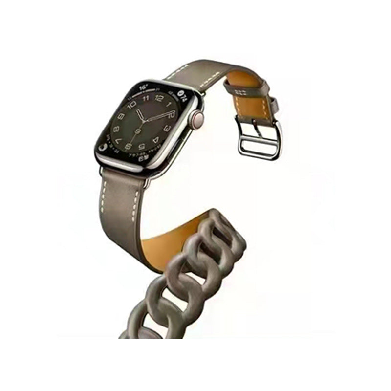 Calfskin leather watch strap in black, brown, and gray colors, designed for 41/45mm watches.