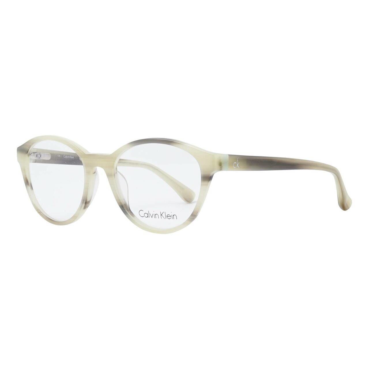 Calvin Klein CK-5881-418 Women's Green Acetate Full Rim Eyeglasses showcasing a stylish round frame and vibrant green color.