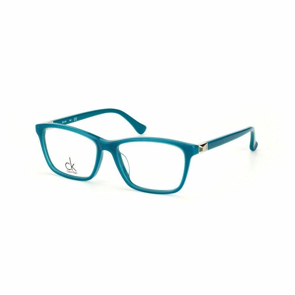 Calvin Klein CK-5815-967 Green Square Women's Plastic Eyeglasses showcasing a stylish full-rim design with a vibrant green color.