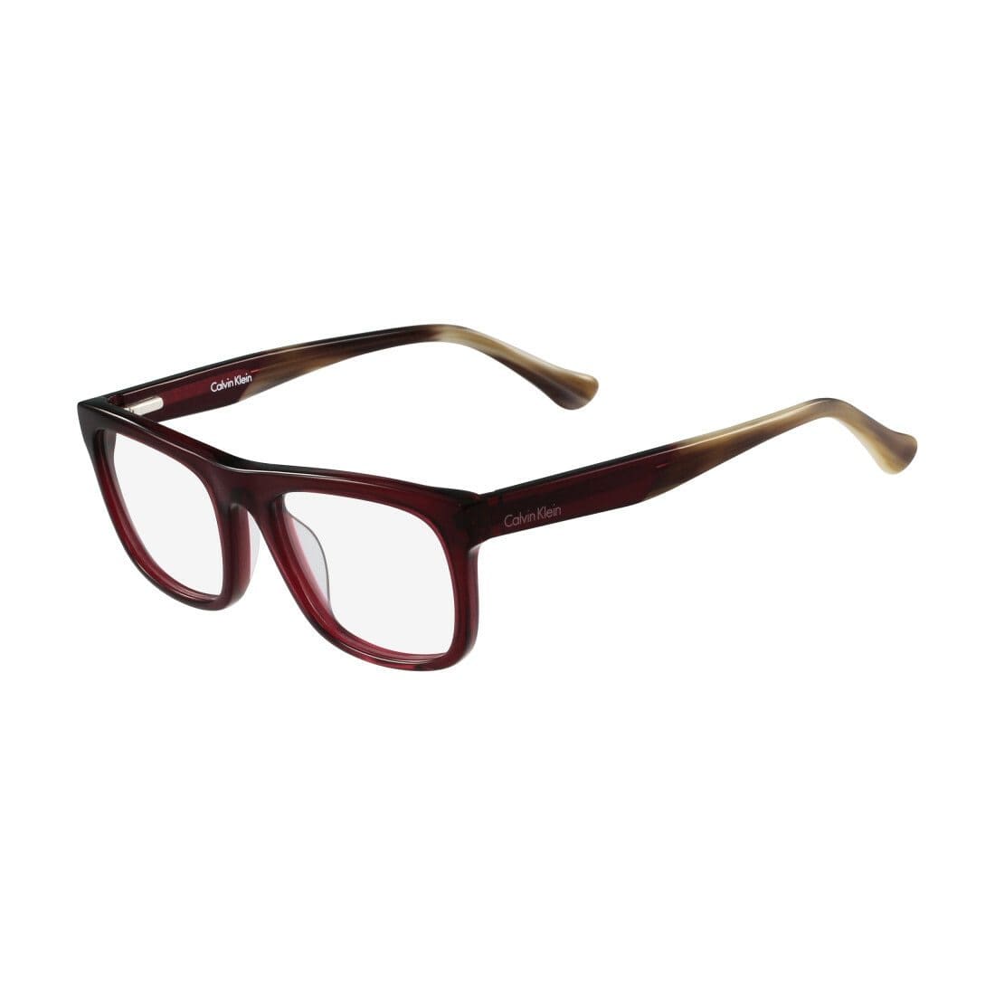 Calvin Klein CK-5925-607 Wine Square Men's Plastic Eyeglasses showcasing a stylish wine color and square frame design.