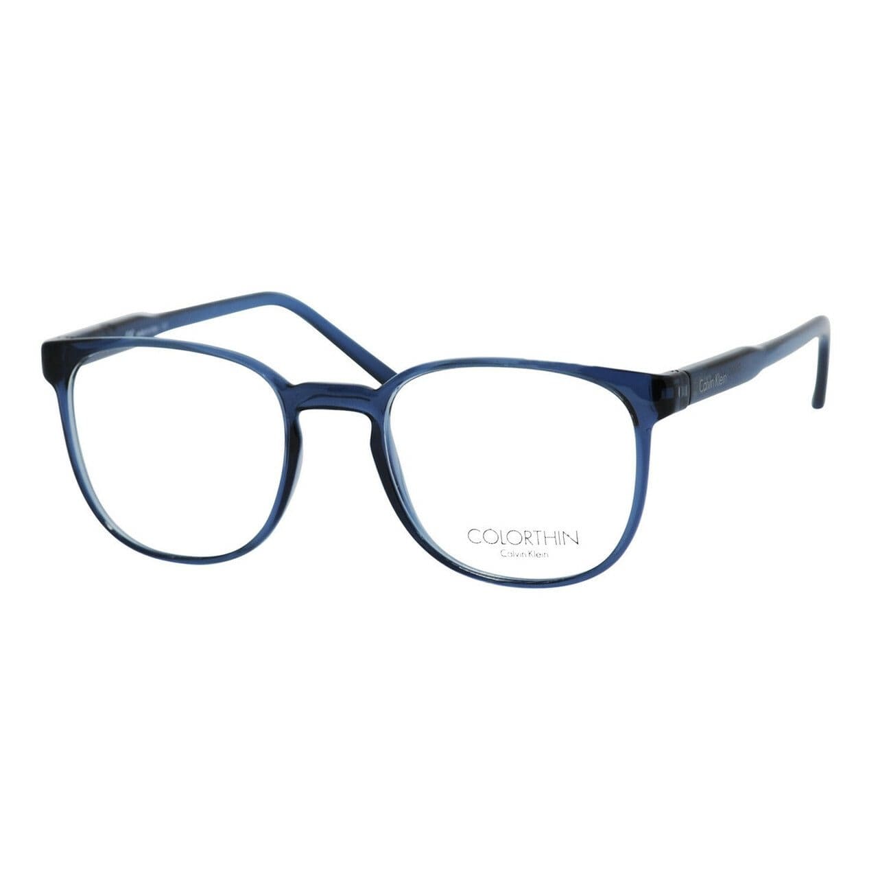 Calvin Klein CK-5993-412 Blue Round Plastic Eyeglasses Frames showcasing a stylish blue color and round shape.
