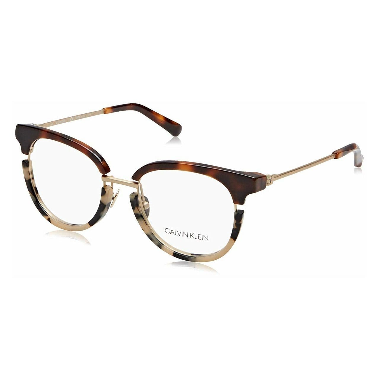 Calvin Klein CK-8061-245 Soft Cream Tortoise Women's Metal Cat Eye Eyeglasses showcasing a stylish cat eye shape and elegant color.
