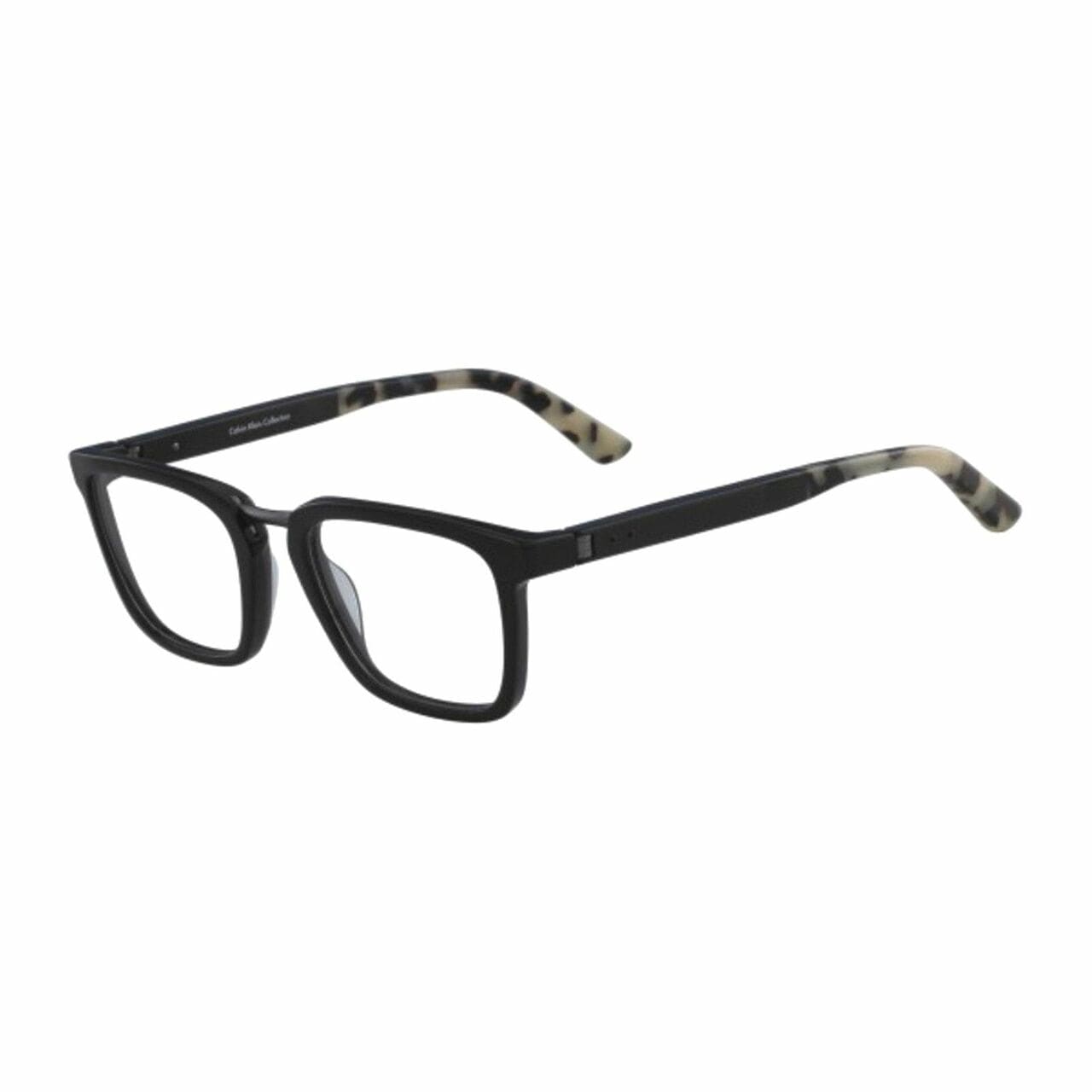 Calvin Klein CK-8566-001 Black Square Men's Plastic Eyeglasses showcasing a stylish full-rim design in black, ideal for various face shapes.