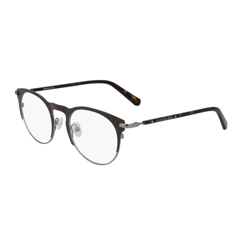 Calvin Klein CKJ19313-201 men's brown Havana metal round frame eyeglasses with 49mm demo lens, stylish and modern design.