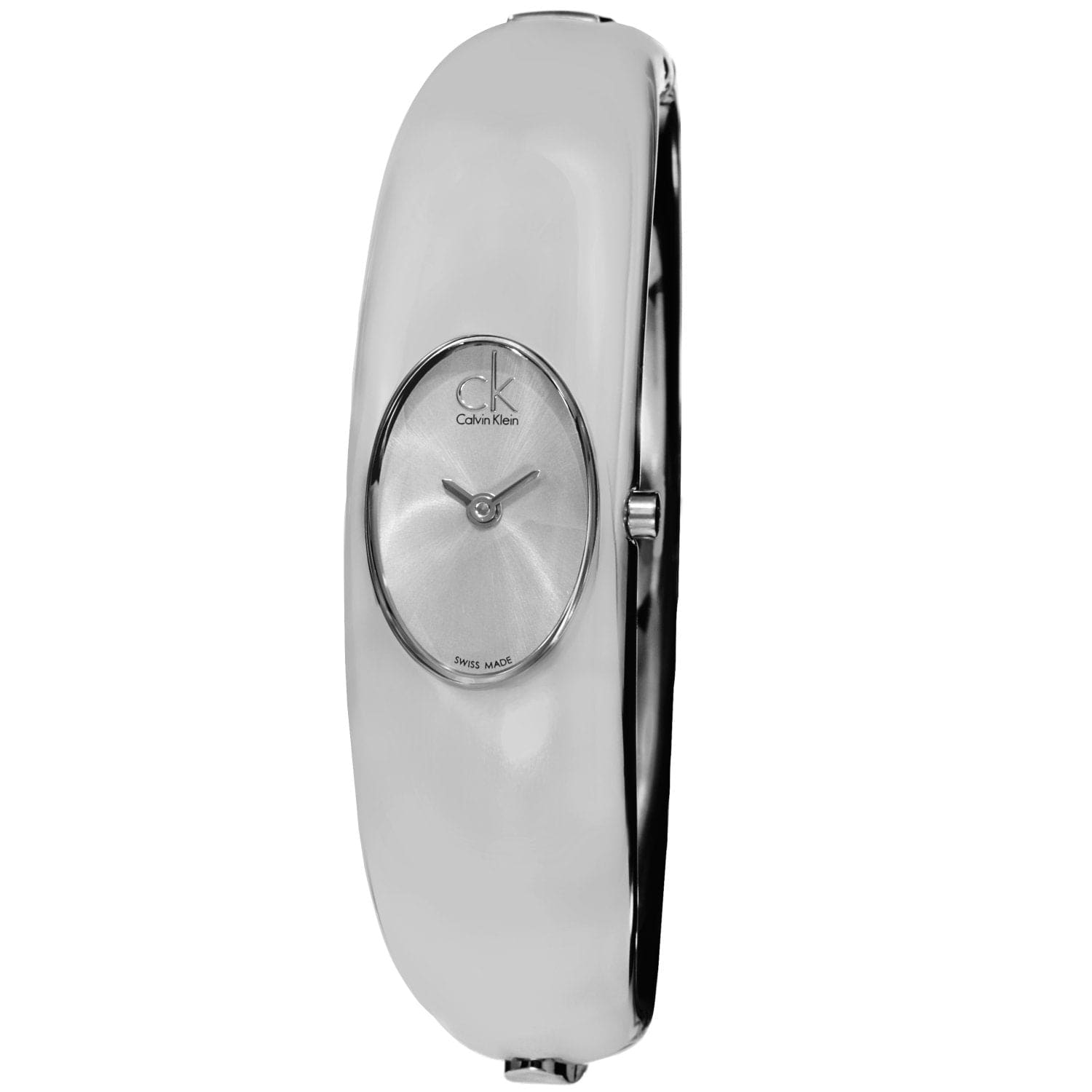 Calvin Klein Women's K1Y23120 'Exquisite' Silver Dial Stainless Steel Medium Bangle Watch showcasing its elegant design and polished finish.