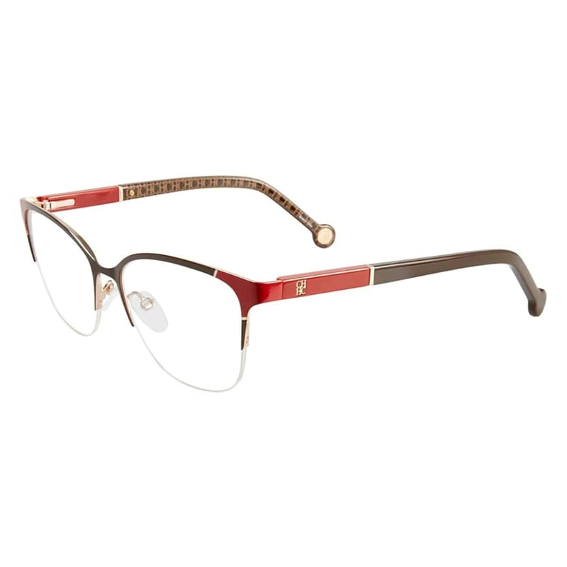 Carolina Herrera VHE-091K-A93 Red & Brown Square Metal Frame Women's Optical Eyeglasses with 53mm lens, showcasing a stylish design.