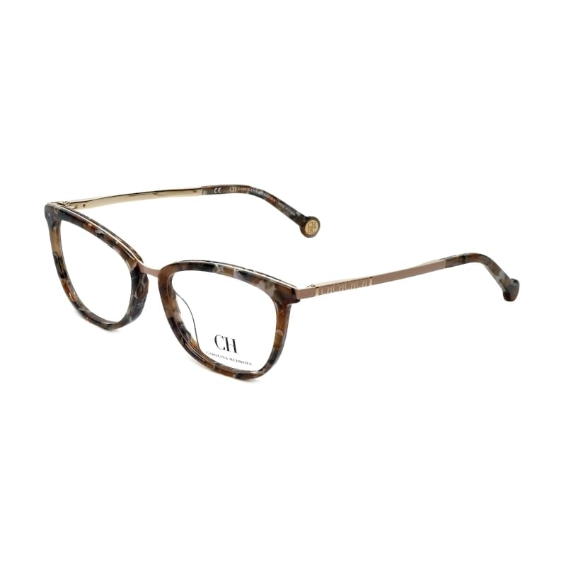 Carolina Herrera VHE094K-0323 Women's Brown and Gold Square Acetate Frame Eyeglasses with 52mm Lens.