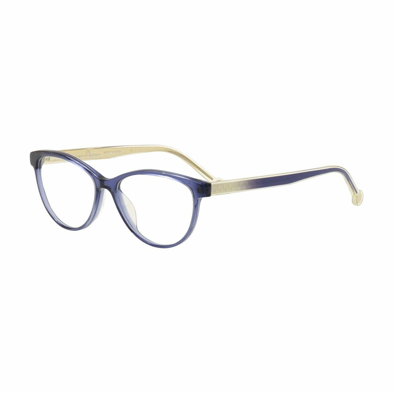 Carolina Herrera VHE677-0D99 Clear Blue Cat Eye Women's Plastic Eyeglasses displayed elegantly with a stylish case.
