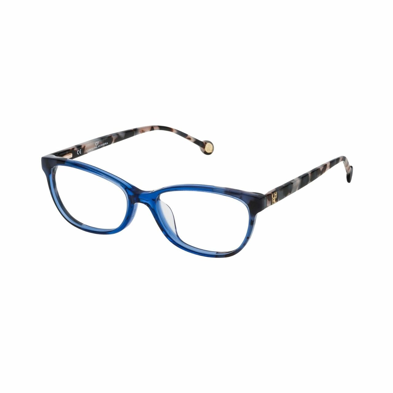 Carolina Herrera VHE716-0955 Blue Spotted Square Women's Plastic Eyeglasses showcasing a stylish blue spotted design.