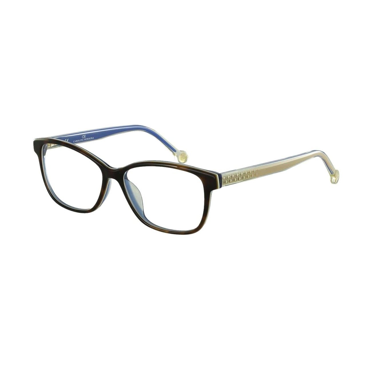 Carolina Herrera VHE723-0V35 Tortoise Beige Square Women's Plastic Eyeglasses displayed elegantly with a stylish case.