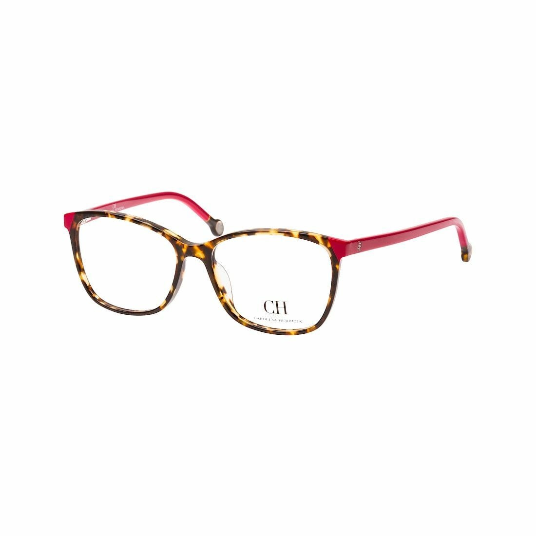 Carolina Herrera VHE773-0741 Havana Red Square Women's Acetate Eyeglasses with stylish square frame and demo lenses.