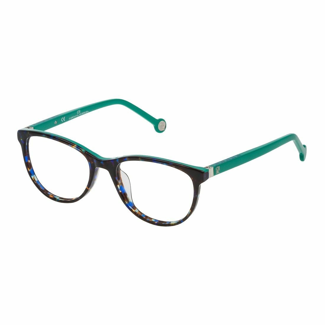 Carolina Herrera VHE731-06DQ Blue Tortoise Square Women's Plastic Eyeglasses with a stylish full-rim design.