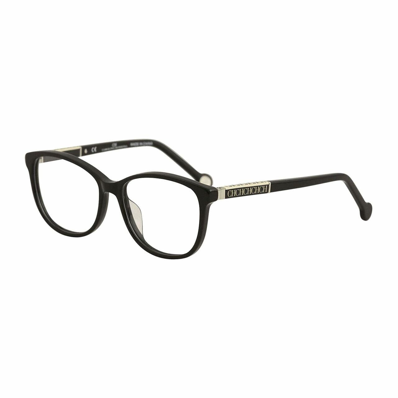 Carolina Herrera VHE734K-700Y shiny black oval women's plastic eyeglasses with a stylish design and lightweight frame.