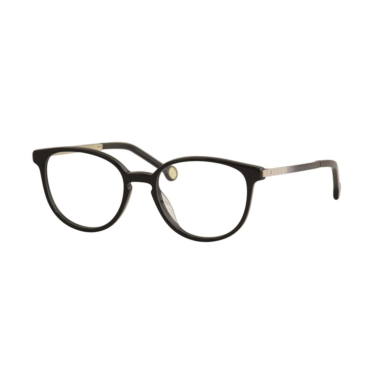 Carolina Herrera VHE759K-0700 Black Round Women's Plastic Eyeglasses with a stylish full-rim design, perfect for various face shapes.