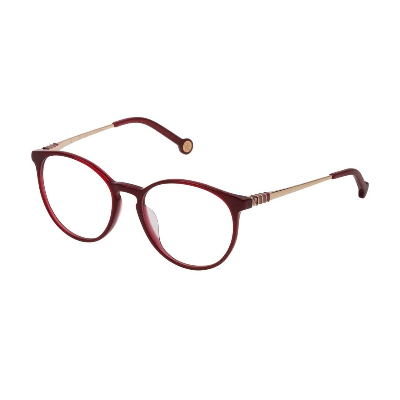 Carolina Herrera VHE779-0AAL Burgundy Round Women's Acetate Eyeglasses showcasing a stylish round frame in a rich burgundy color.