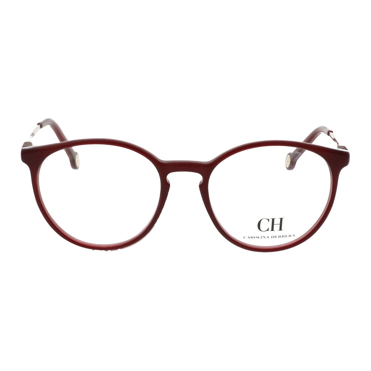 Carolina Herrera VHE779-0AAL Burgundy Round Women's Acetate Eyeglasses showcasing a stylish round frame in a rich burgundy color.