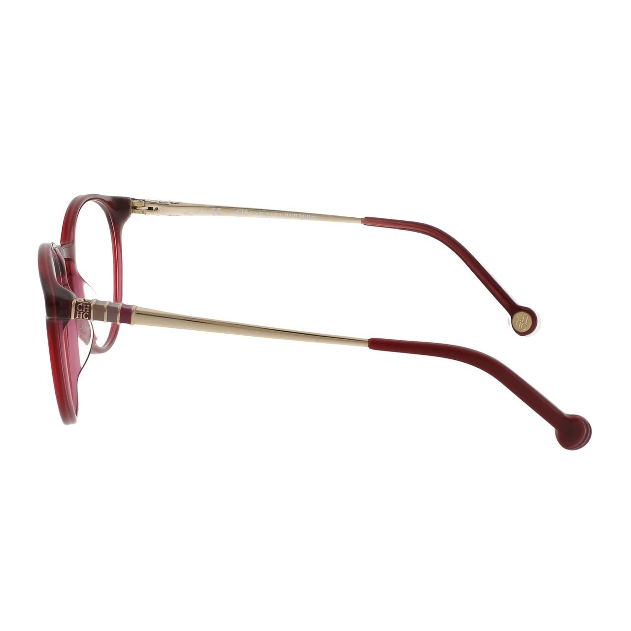 Carolina Herrera VHE779-0AAL Burgundy Round Women's Acetate Eyeglasses showcasing a stylish round frame in a rich burgundy color.