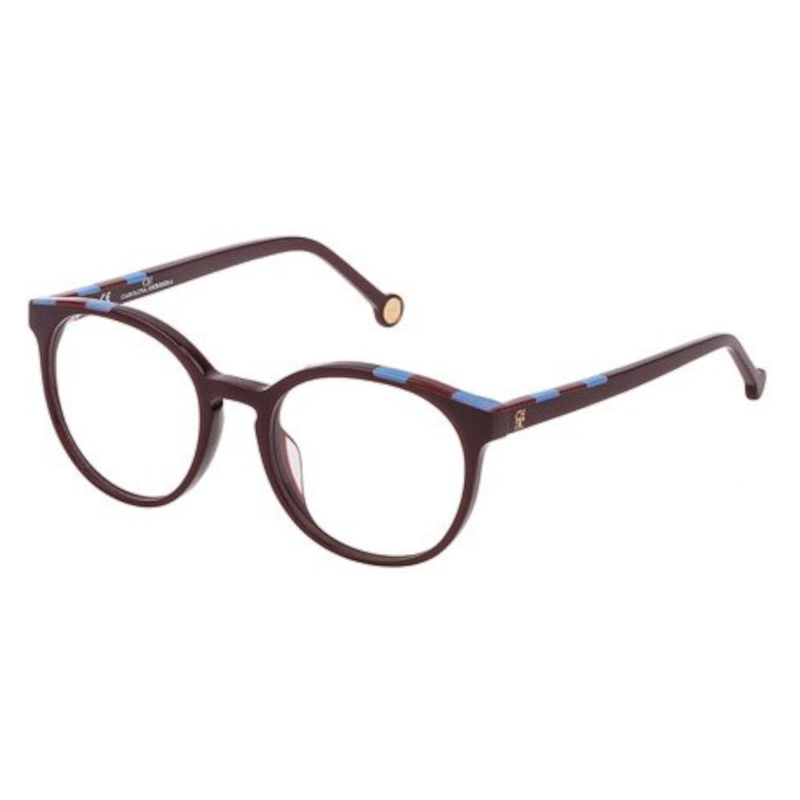 Carolina Herrera VHE802-09FD unisex purple round acetate frame eyeglasses with 49mm lenses, stylish and modern design.