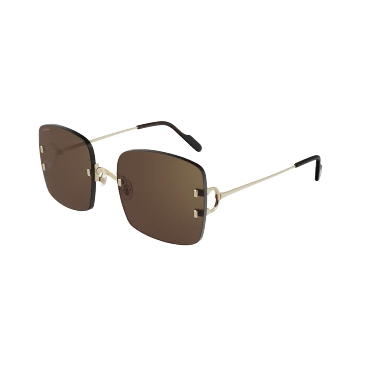 Cartier CT0153S-002 Gold Square Brown Lens Women's Metal Sunglasses with elegant design and luxurious finish.