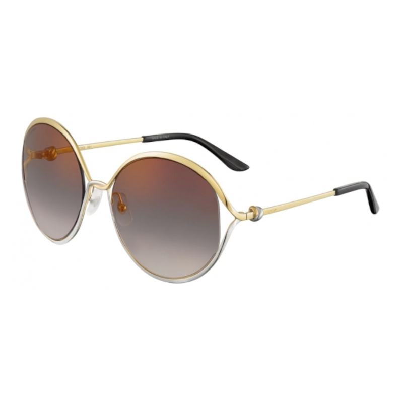 Cartier CT0226S-001 Women's Gold Round Metal Frame Sunglasses with Grey Lenses, showcasing luxury and style.