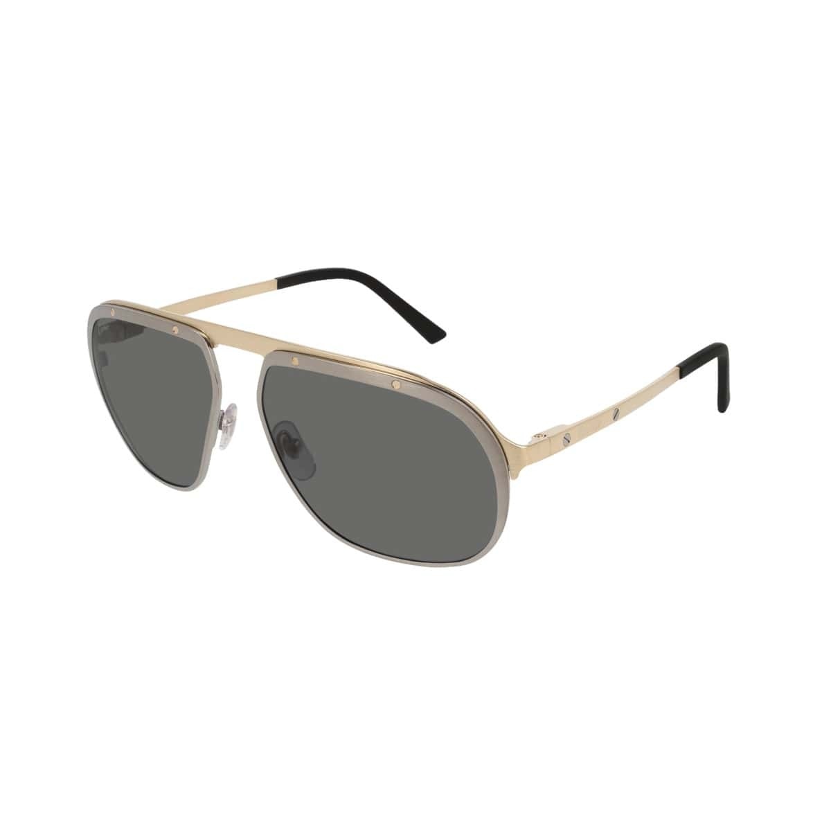 Cartier CT0035S-004 Ruthenium Aviator Sunglasses with Grey Polarized lenses, showcasing a stylish metal frame and elegant design.