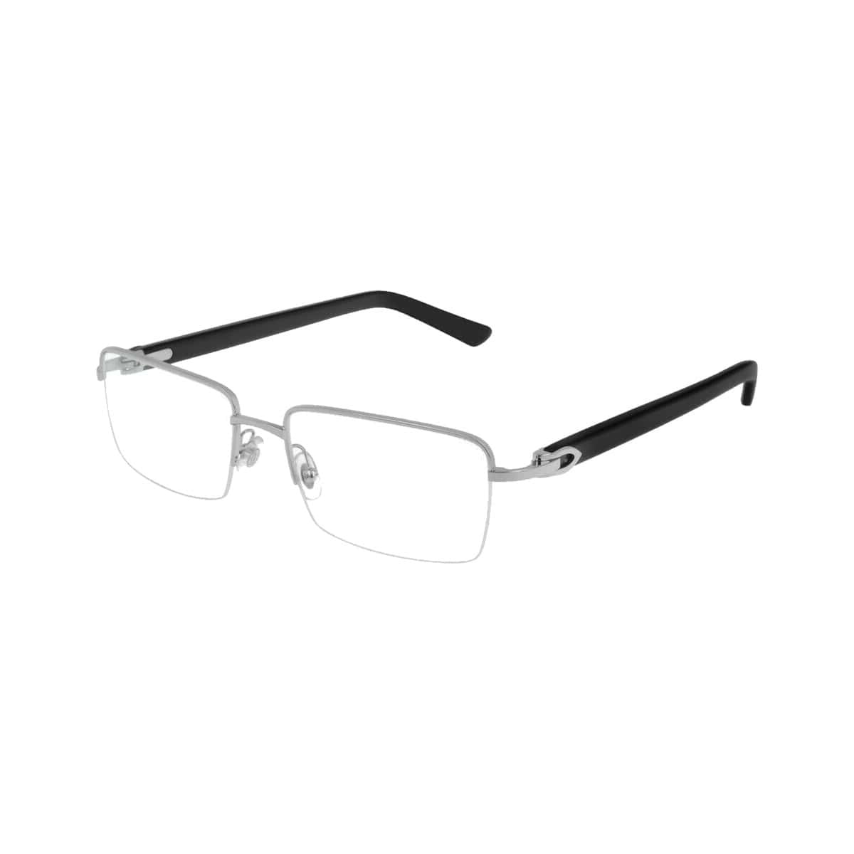 Cartier CT0042O-005 Silver Blue Rectangular Men's Metal Eyeglasses showcasing elegant half-rim design and stylish color.